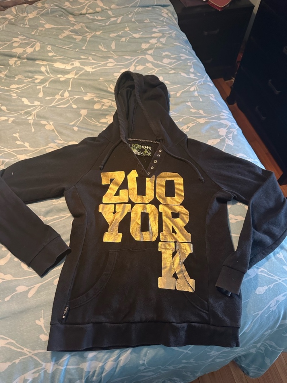Zoo York Black Hoodie with Metallic Gold Logo Print